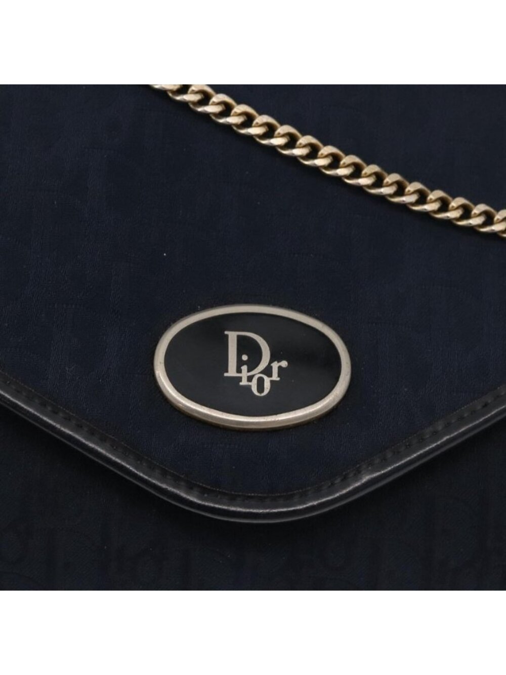 Authentic Christian Dior Trotter Canvas Chain Shoulder Bag Navy Gold - Picture 16 of 16